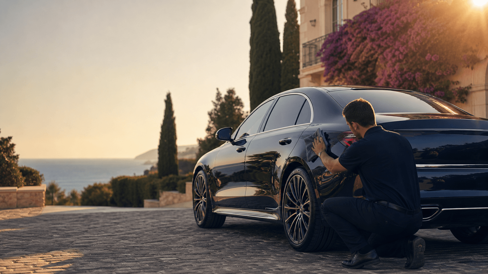Voiture de luxe nettoyée à domicile sur la Côte d'Azur